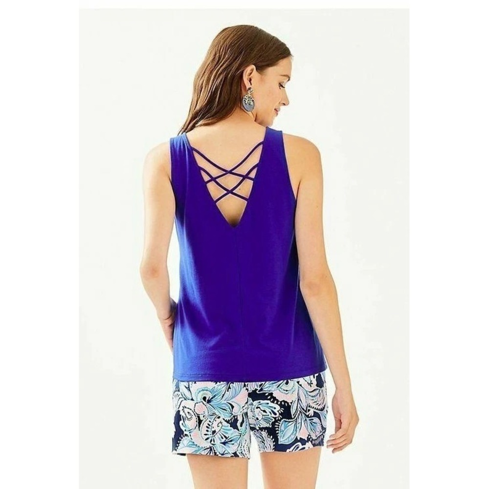 Lilly Pulitzer KRISTEN TOP Lapis Navy Blue XS Tank Cris Cross Summer Travel Sun - Picture 4 of 12